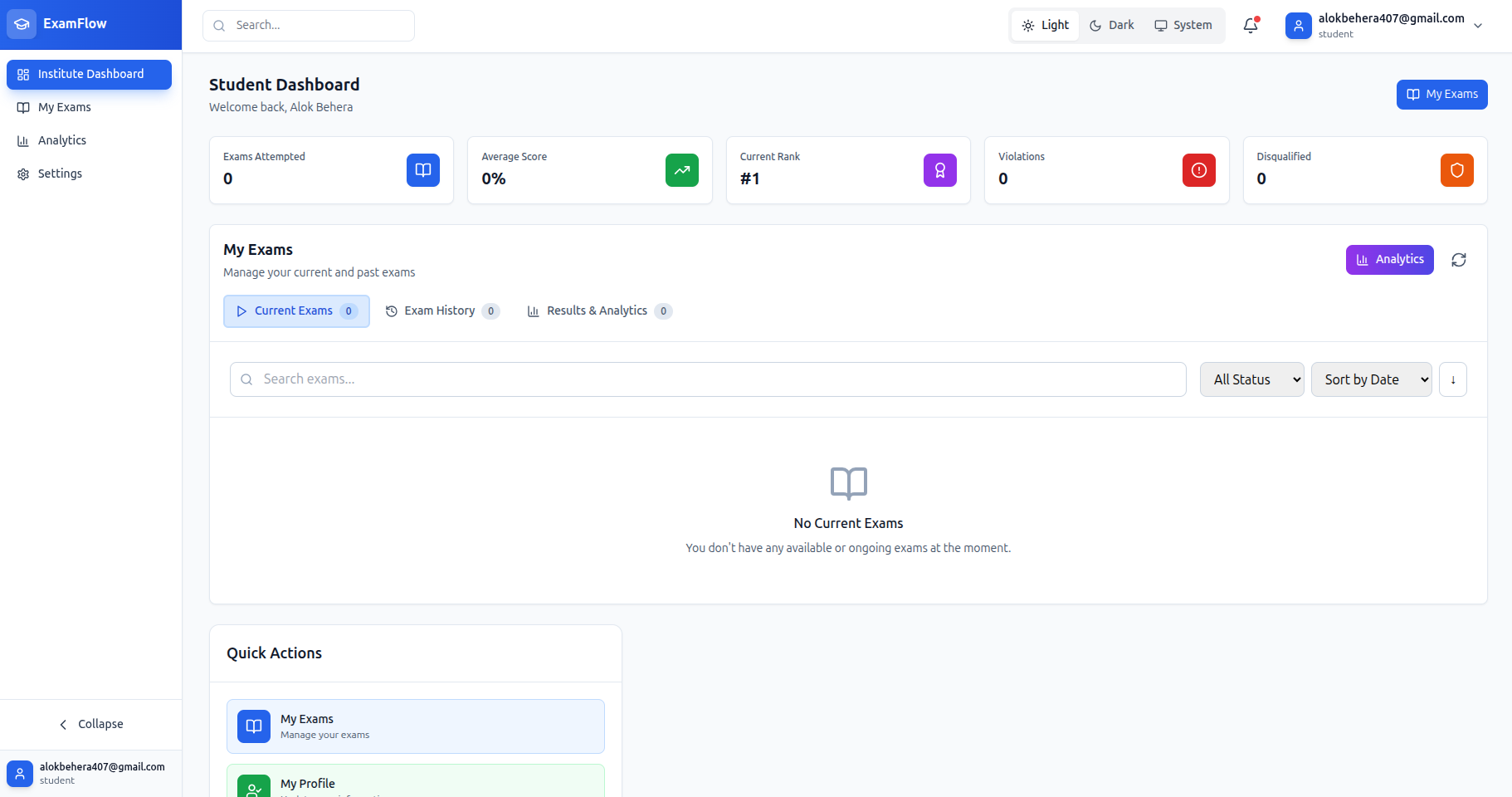 Smart Online Examination System Interface